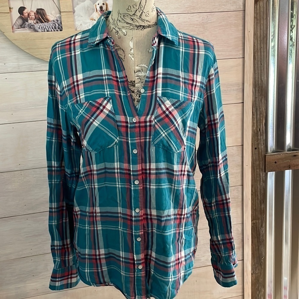 Aeropostale Teal Plaid Top M